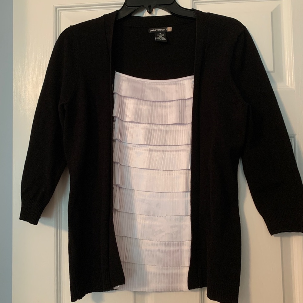 Cardigan with Built-In Pleated Blouse sz M
